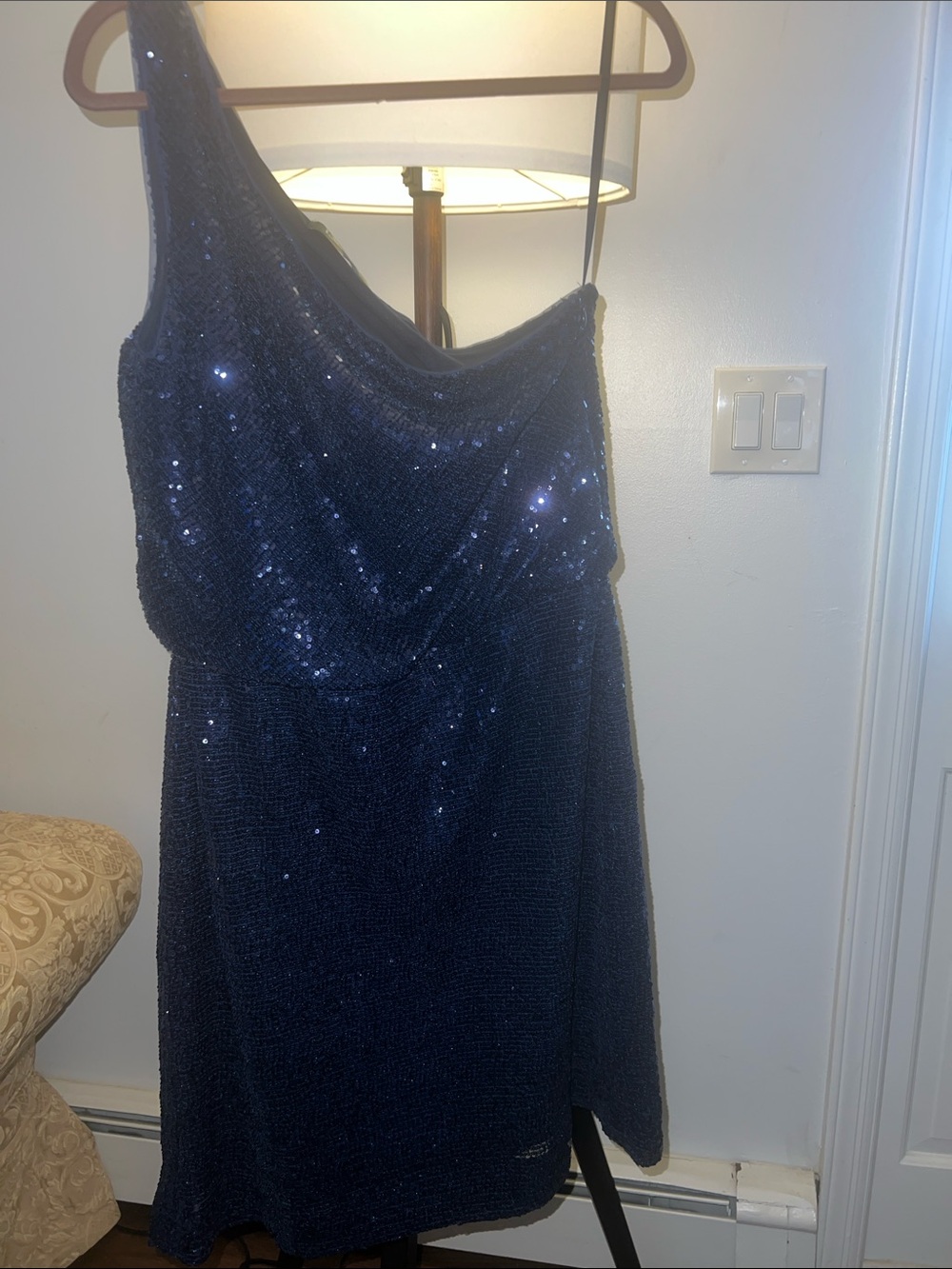 Lauren Ralph Lauren Navy One-Shoulder Sequin Dress